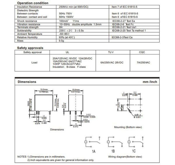 Реле HJR-3FF-S-Z 5VDC 10A 2 контактни групи 250V
