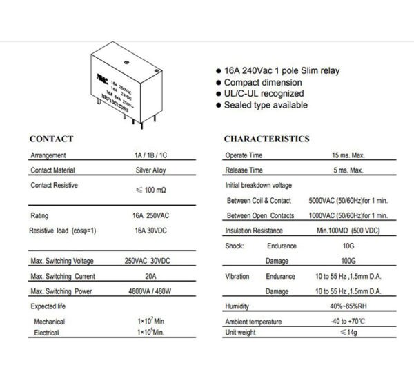 09945-C Реле NRP14-C12D 12VDC 16A 1 контактна група 240V