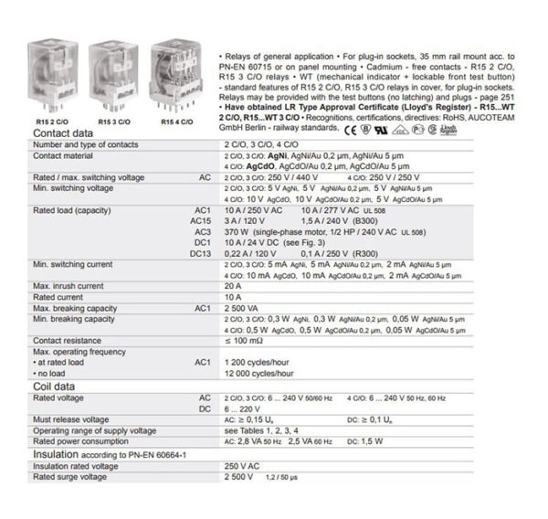Реле R15-4PDT 24VDC 10A 4 контактни групи 250V