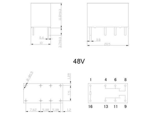 Реле HJR 1-2C 48VDC 2A 2 контактни групи 60V