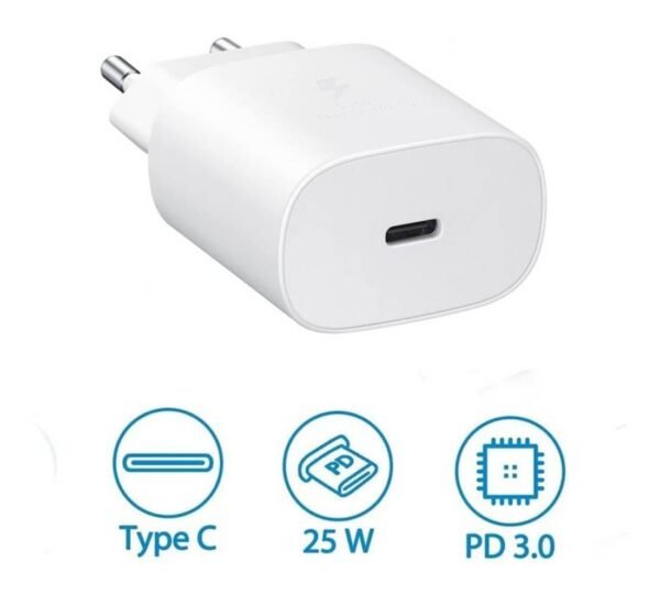 Мрежово зарядно, съвместимо с Samsung, бързо зареждане, бял, USB-C, Type-C, 25W