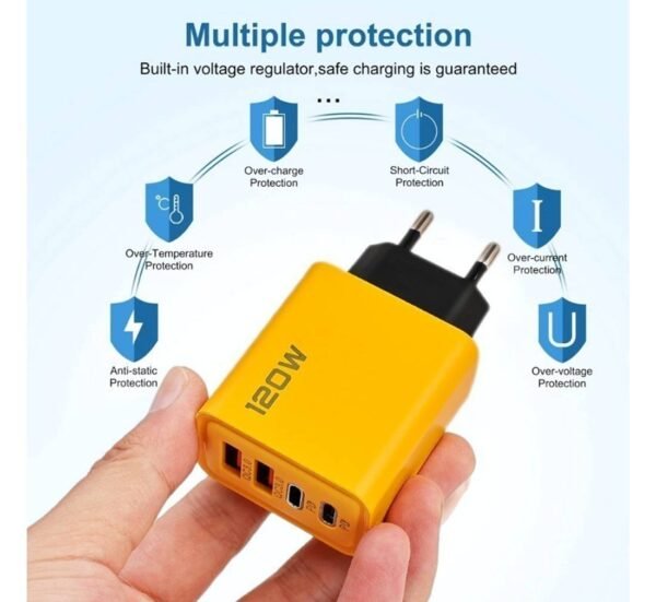 Мрежово зарядно PD002, бързо зареждане, 2xUSB, 2xType-c, от 5V до 12V, 120W
