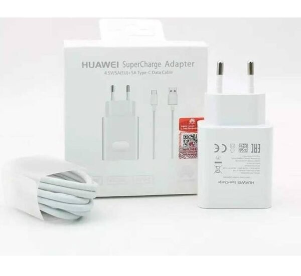 Комплект, мрежово зарядно, съвместимо с Huawei, бързо зареждане, кабел, бял, USB-C, Type-C, 66W