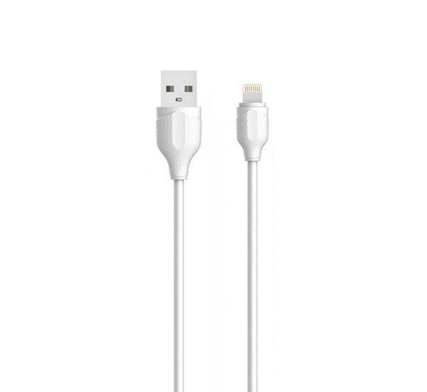 Кабел за IPhone LS372, бързо зареждане, силиконов, бял, USB-А(м), apple lightning(м), 2m, 2,1A