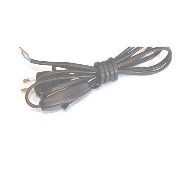 Захранващ кабел бял/черен с мързелив ключ и щепсел плосък/2 жила 1,5m 220V 6A