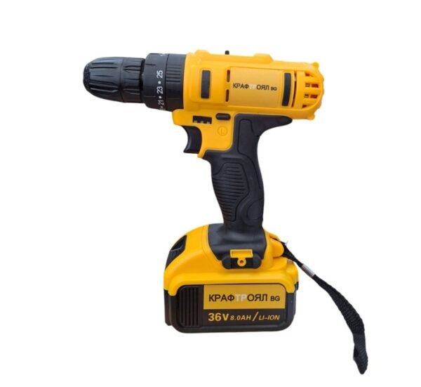 Винтоверт Kraft Royal, акумулаторен, ударен, 111 части, жълт, 36VDC, 8Ah, 42Nm, к-т