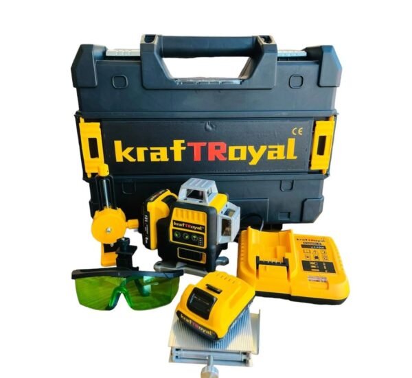 25313-A Лазерен нивелир Kraft Royal, самонивелиращ, 4D, дистнационно, жълт, 5VDC, 5Ah