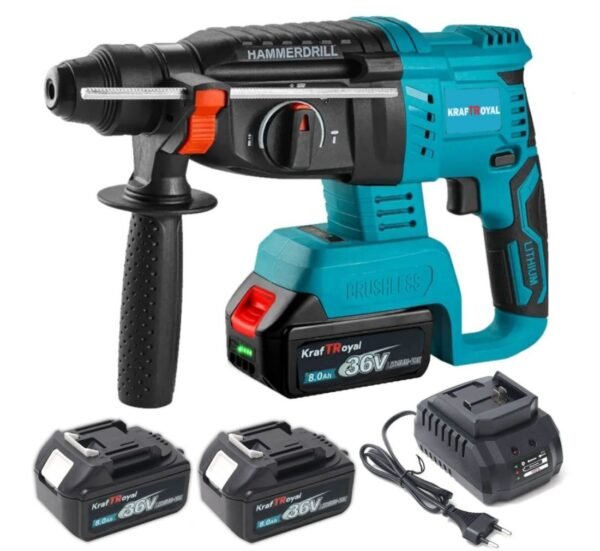 Перфоратор Kraft Royal, къртач, акумулаторен, ударен, зелен, 36VDC, 8Ah, к-т