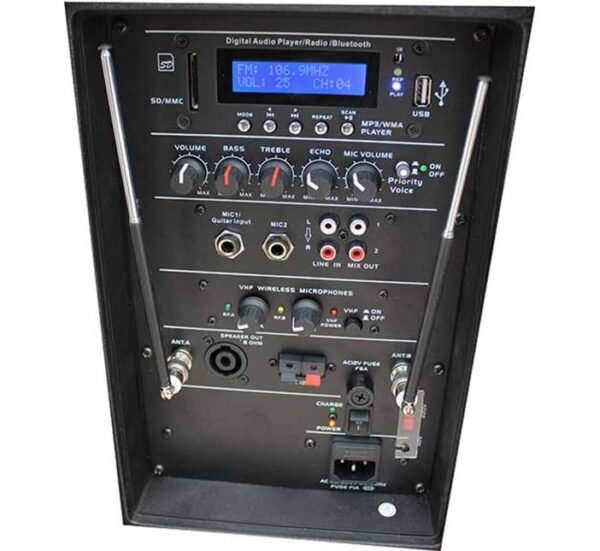 Преносима активна караоке тонколона AN-AUS-CB-2112 12" с вграден усилвател и 2 безжичен микрофона 150W