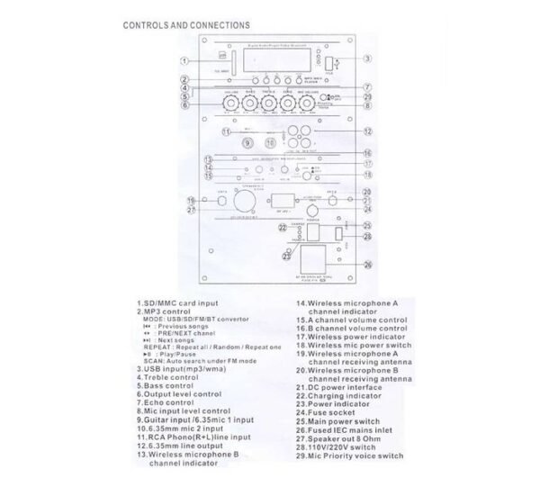 Преносима активна караоке тонколона AN-AUS-CB-2112 12" с вграден усилвател и 2 безжичен микрофона 150W