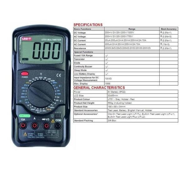 29304-B Мултицет със зумер UT-51 VAC/VDC | ADC/VDC | OHM