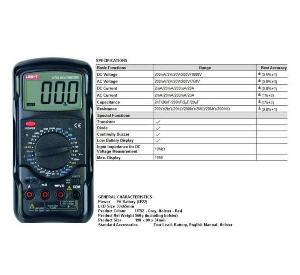 29305-B Мултицет със зумер UT-52 VAC/VDC | ADC/VDC | OHM | F