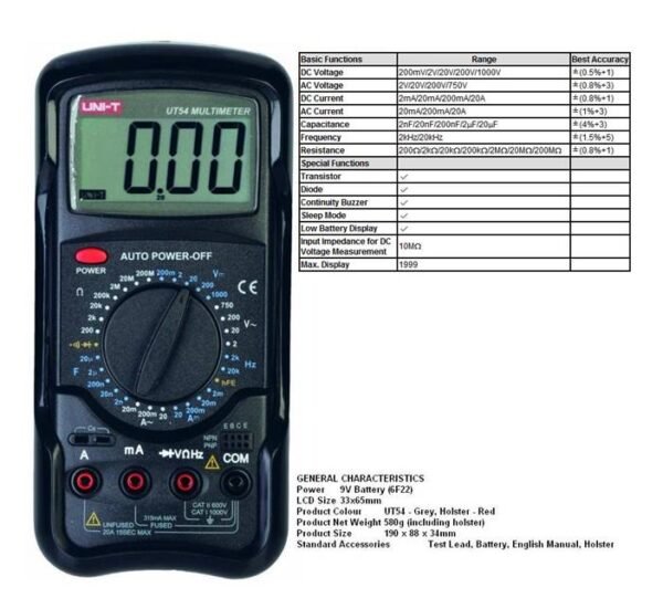 mie0017-C Мултицет със зумер UT-54 VAC/VDC | AAC/ADC | OHM | F | Hz