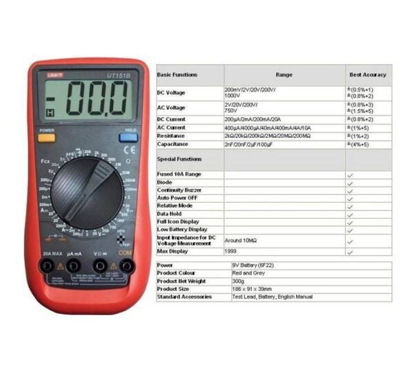 Мултицет със зумер UT-151B VAC/VDC | AAC/ADC | OHM | F