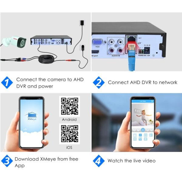 montaj-na-camerite Комплект за видеонаблюдение с 4 HD камери и DVR, AHD, IR