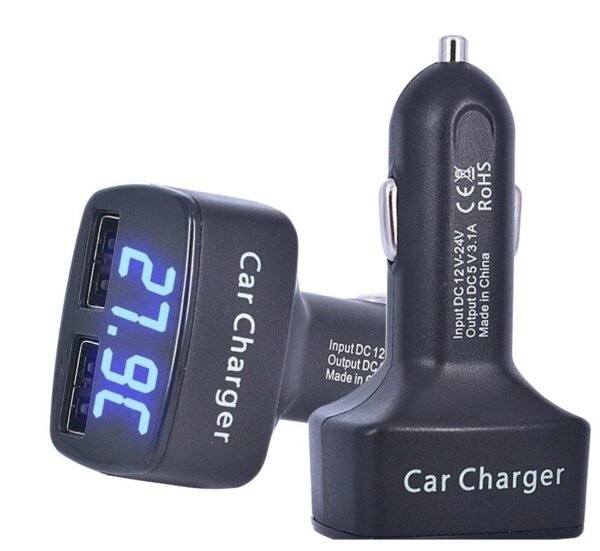 Волтметър 4в1, зарядно, термометър, автомобилна букса(м), 2xUSB, 12VDC, 24VDC