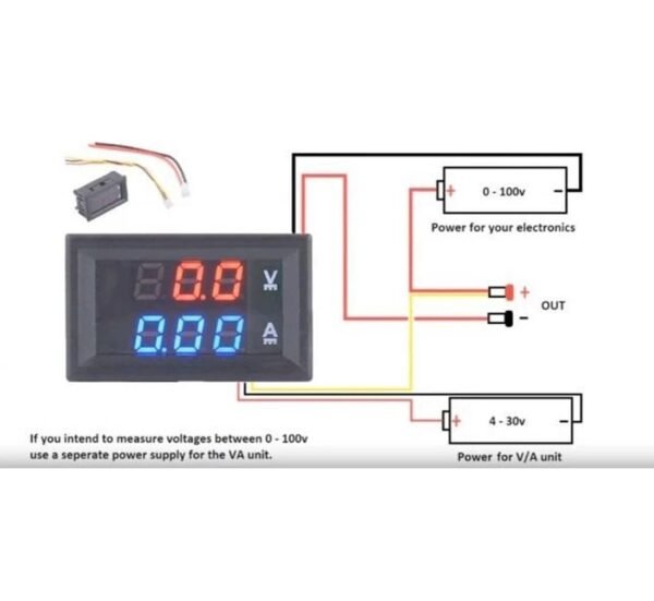 02525-D Волтметър/амперметър, за вграждане в панел, 3,2VDC до 30VDC, 45x26mm