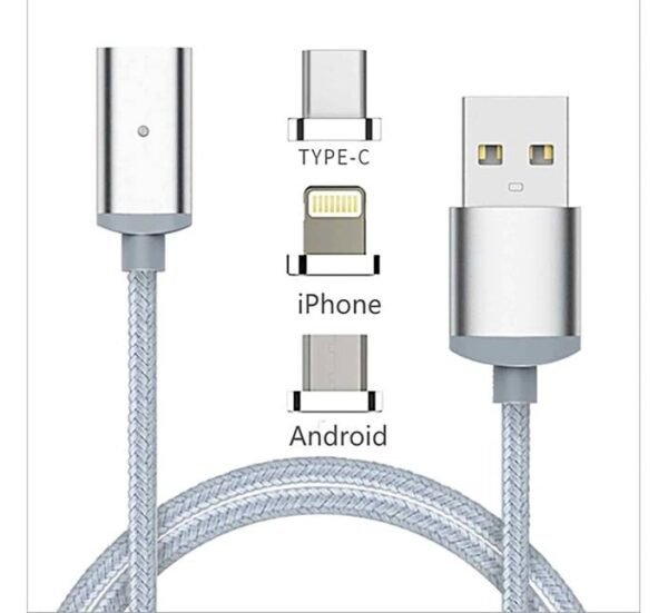 06157-A Кабел 3в1 универсален, магнитен, USB-A(м), USB-C(м), MICRO USB(м), Apple lightning(м), 1m, 2A