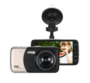 Видеорегистратор/камера KKMOON FULL HD за автомобил, записваща с 2 камери, екран 4" 5MPx