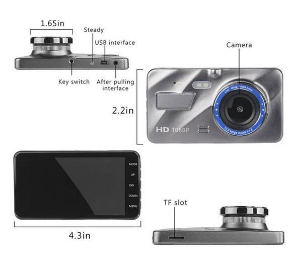 Видеорегистратор/камера Dual Lens FULL HD за автомобил, записваща с 2 камери, екран 4" 3MPx