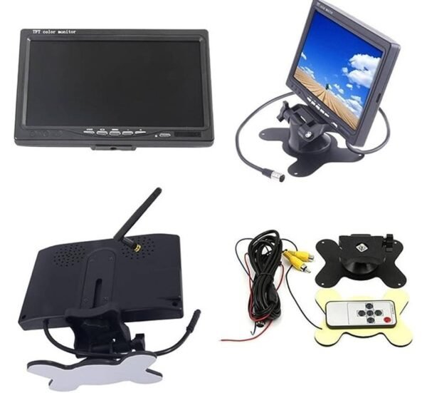 Монитор за автомобил, 2 камери, система за паркиране, охрана, LCD, 12VDC, 24VDC, 7"
