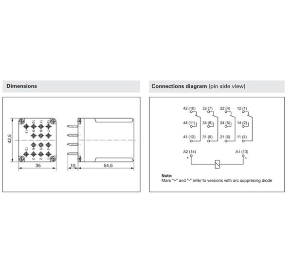 Реле R15-4PDT 12VDC 10A 4 контактни групи 250V
