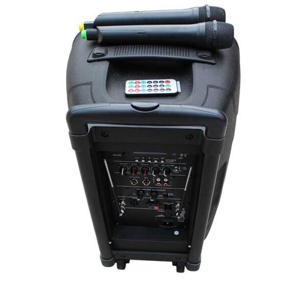 Преносима активна караоке тонколона AN-AUS-CB-2112 12" с вграден усилвател и 2 безжичен микрофона 150W