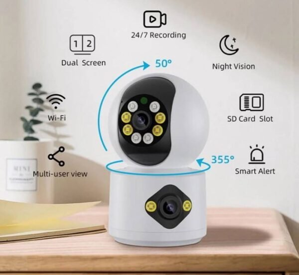 Камера за бебета Lylu, видео и аудио наблюдение, двойна, въртяща, Wi-Fi, 6MP, 1080p, ICSEE