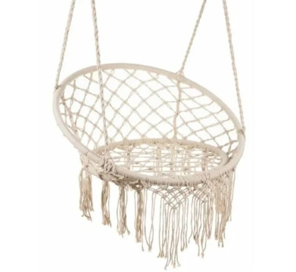 Люлка стол, ратанова, висяща, възглавница, бяла, 150kg, 800x600x1200mm