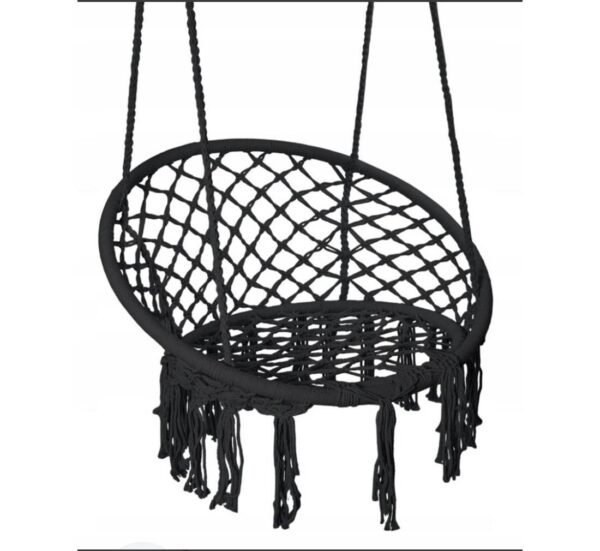 Люлка стол, ратанова, висяща, възглавница, черна, 150kg, 800x600x1200mm